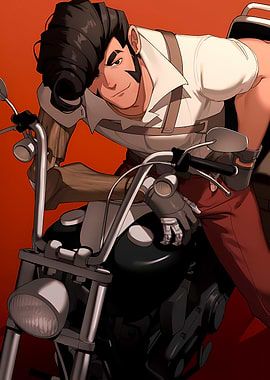 Stylish Anime Character on Motorcycle