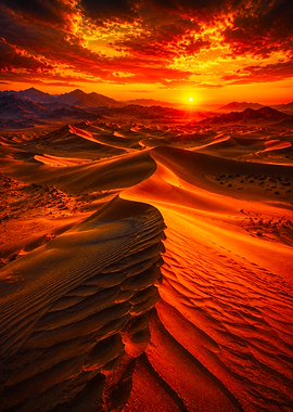 Fiery Sunset Over Desert Dunes