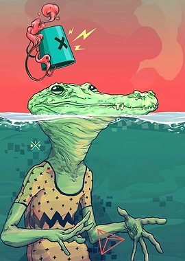 Surreal Alligator in Charlie Brown Shirt