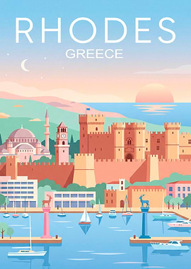 Rhodes Greece Travel Poster