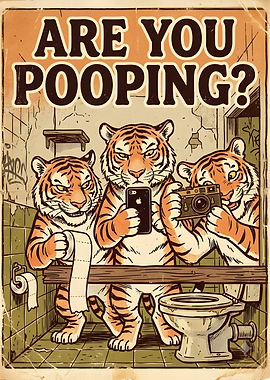 Funny Tigers Bathroom Poster