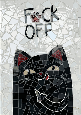 Mosaic Cat Giving Middle Finger