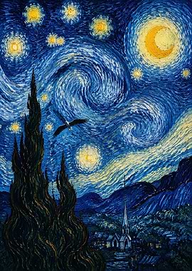 Starry Night Inspired Landscape Painting