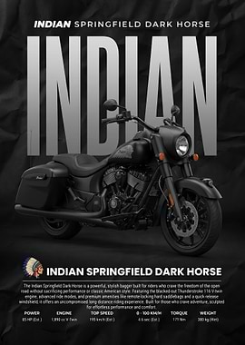 black sleek Indian Springfield Dark Horse Motorcycle Poster