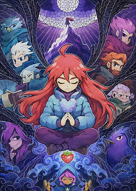 Celeste Game Character Ensemble Poster