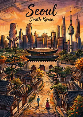 Seoul South Korea Travel Poster