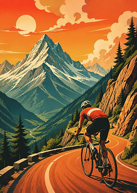 Cyclist Riding Through Mountain Pass