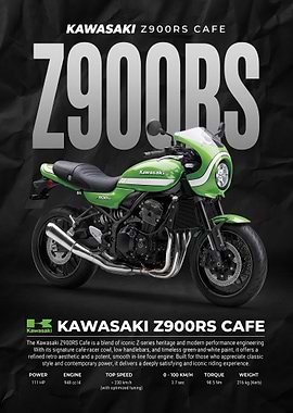 green sleek Kawasaki Z900RS Cafe Motorcycle Poster