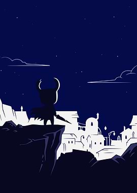 Hollow Knight Silhouette Overlooking City