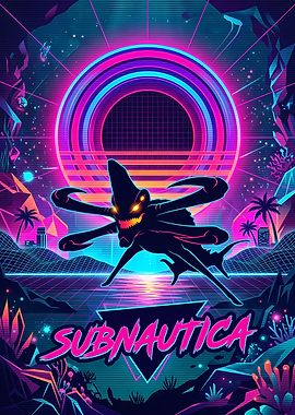 Subnautica Synthwave Reaper Leviathan Poster