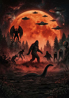 Cryptid Gathering Under Red Moon