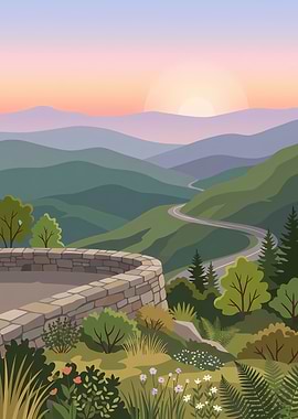 Scenic Mountain Overlook at Sunset