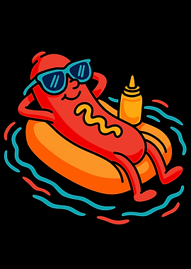 Cool Hot Dog Relaxing in Pool