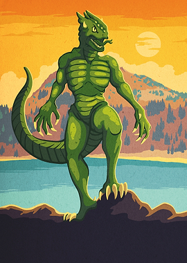 Lizard Man Standing by Lake