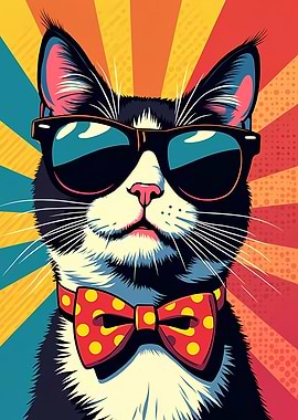 Cool Tuxedo Cat in Pop Art