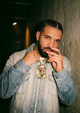 Drake Portrait with Gold Jesus Pendant