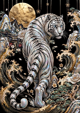 Mother of Pearl White Tiger Art
