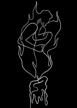 Minimalist Line Art Lovers in Flame