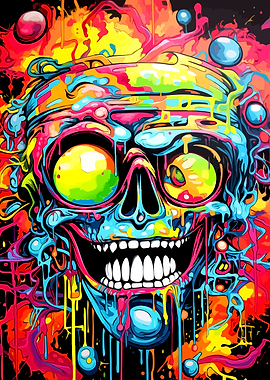 Psychedelic Dripping Skull Art