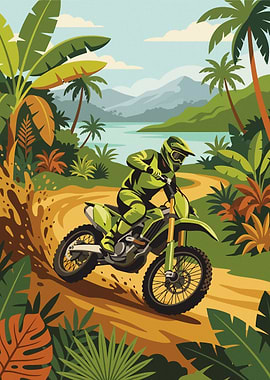 Motocross Rider in Tropical Jungle