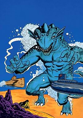 Sea Monster Gorgo Attacking Submarines
