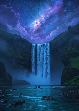 Astral Cascade Waterfall Beneath the Infinite Sky