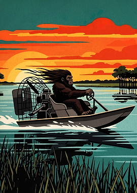Bigfoot Riding an Airboat