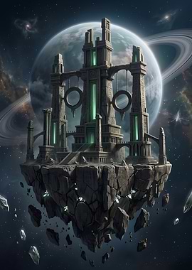Floating Ancient Temple in Space