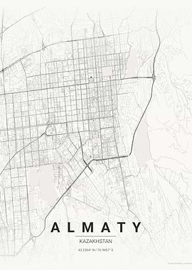 Minimalist Almaty City Map Poster