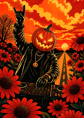 Pumpkin Head DJ Rocking Out