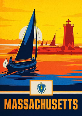 Massachusetts Travel Poster with Sailboat