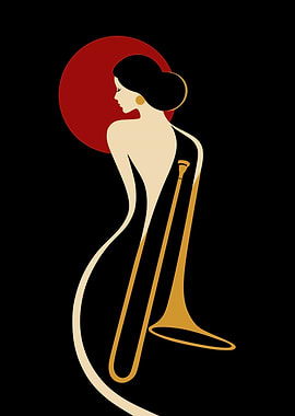Minimalist Jazz Trombone Lady Silhouette