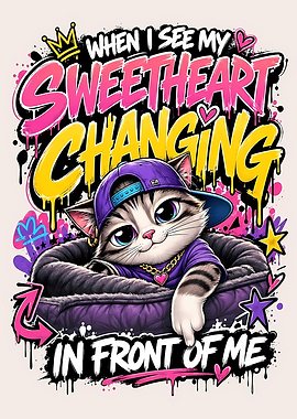 Cute Cat Graffiti Style Illustration
