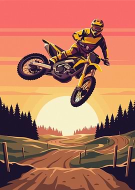 Motocross Rider Jumping at Sunset