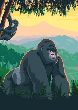 Mountain Gorilla Family Poster