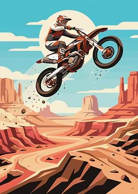 Motocross Rider Jumping in Desert