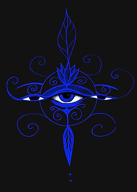 Blue Neon Eye Mandala Art
