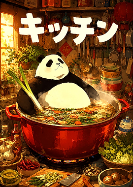 Panda Cooking in a Large Pot