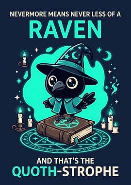 Cute Wizard Raven Book Illustration
