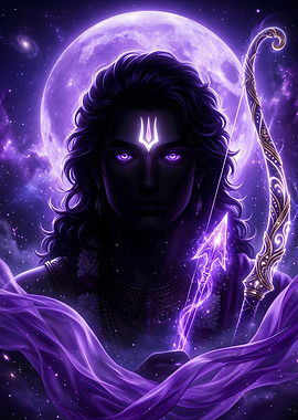 Cosmic Shri Ram – Violet Divine Archer | Lord Rama Spiritual Wall Art