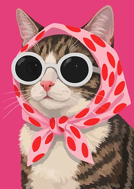 Stylish Cat in Polka Dot Scarf
