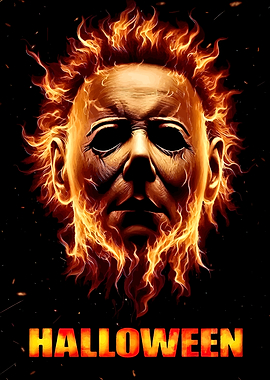 Michael Myers Halloween Fire Poster