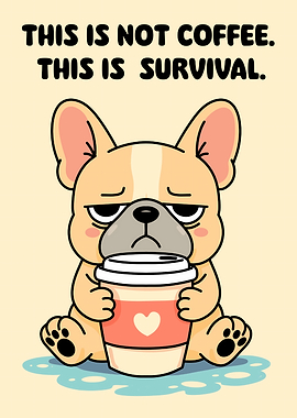 Cute French Bulldog Coffee Survival Illustration