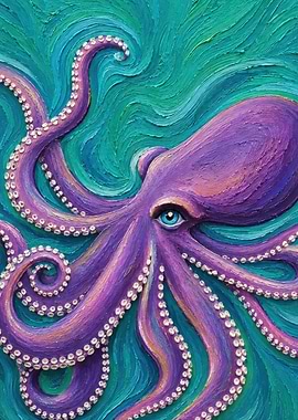 Textured Purple Octopus Oil Painting