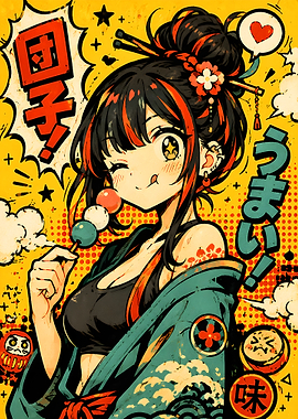 Cute Japanese Anime Girl - Kawaii Matsuri Festival Pop Art