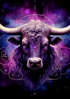 Cosmic Taurus Zodiac Bull Portrait