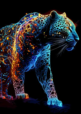 Neon Glowing Leopard Digital Art