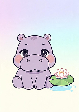 Cute Kawaii Baby Hippo Illustration