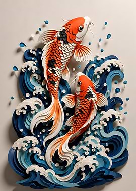 Koi Fish Leaping