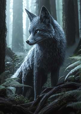 Mystic Silver Fox in the Fog-Covered Forest